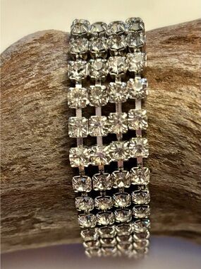 Boho Glam | 4-Row Clear Rhinestone Silver Tone Bracelet | Bridal Prom